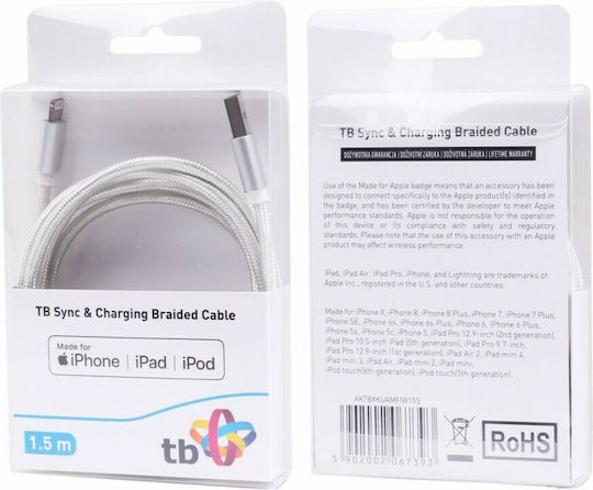 Tb Energy Braided USB to Lightning Cable Ασημί 1.5m (AKTBXKUAMFIW15S) - Image 5