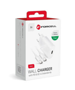 Forcell Φορτιστής με Θύρα USB-C και Καλώδιο USB-C - USB-C 25W Power Delivery Λευκός (5903396108099)
