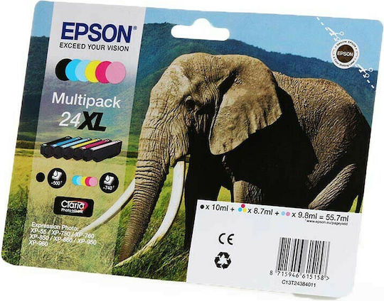 Epson 24XL Γνήσιο Πακέτο 6 Μελανιών Εκτυπωτή InkJet Ανοιχτό Κυανό / Ανοιχτό Ματζέντα / Κίτρινο / Κυανό / Ματζέντα / Μαύρο (C13T24384011 C13T24384010) - Image 4