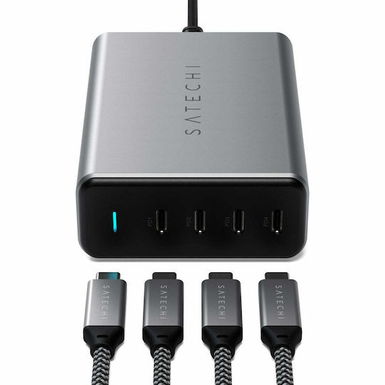 Satechi Βάση Φόρτισης GaN με 4 Θύρες USB-C 165W Power Delivery σε Γκρι χρώμα (GaN ST-UC165GM) - Image 3