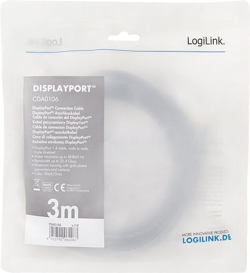 LogiLink Cable DisplayPort male - DisplayPort male 3m Μαύρο (CDA0106) - Image 4