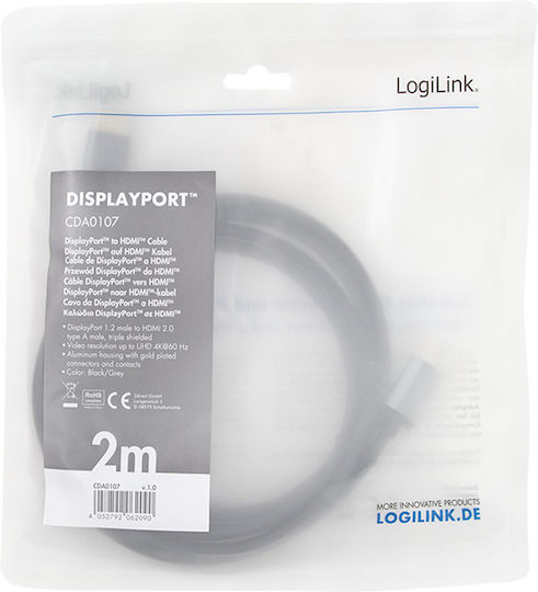 LogiLink Cable DisplayPort male - HDMI male 2m Μαύρο (CDA0107) - Image 3