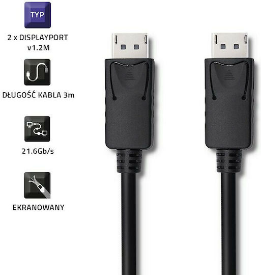 Qoltec Cable DisplayPort male - DisplayPort male 3m Μαύρο (50374) - Image 4