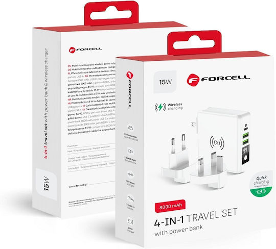Forcell Multifunction 4in1 Wireless Power Bank 8000mAh 15W με 2 Θύρες USB-A και Θύρα USB-C Λευκό - Image 3