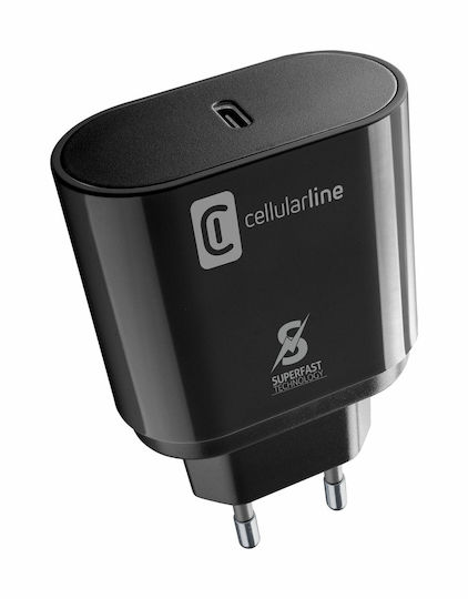 Cellular Line Φορτιστής με Θύρα USB-C και Καλώδιο USB-C 25W Power Delivery Μαύρος (ACHSMKITC2CPD25W) - Image 2