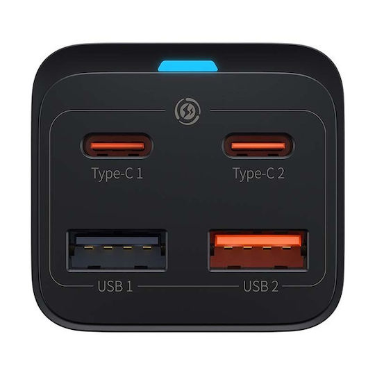 Baseus Βάση Φόρτισης GaN με 2 Θύρες USB-A και 2 Θύρες USB-C 65W Power Delivery / Quick Charge 4.0 σε Μαύρο χρώμα (Gan3 Pro) - Image 2