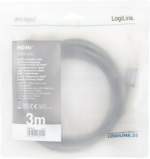LogiLink HDMI 2.0 Cable HDMI male - HDMI male 3m Μαύρο CHA0102 - Image 4