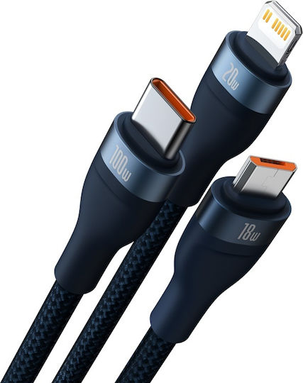 Baseus Flash Series II Braided USB to Type-C / micro USB / Lightning Cable Μπλε 1.2m (CASS030103) - Image 2