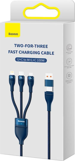 Baseus Flash Series II Braided USB to Type-C / micro USB / Lightning Cable Μπλε 1.2m (CASS030103) - Image 3