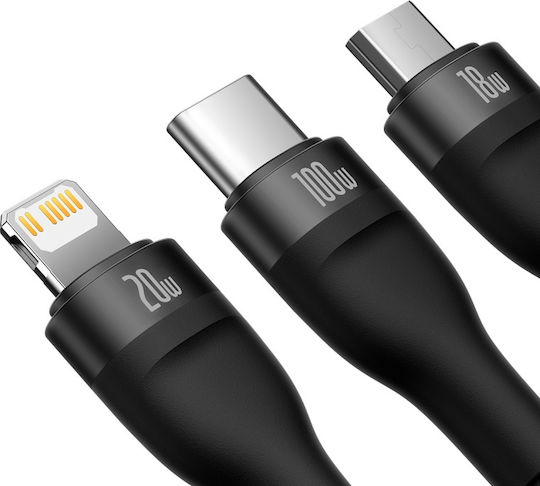 Baseus Flash Series II Braided USB to micro USB / Type-C / Lightning Cable Μαύρο 1.2m (CASS030101) - Image 2