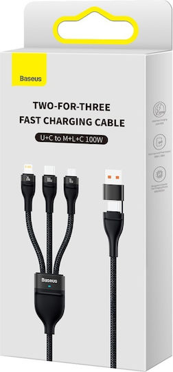 Baseus Flash Series II Braided USB to micro USB / Type-C / Lightning Cable Μαύρο 1.2m (CASS030101) - Image 3