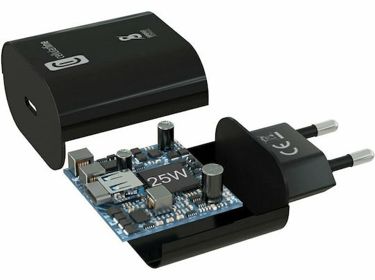 Cellular Line Φορτιστής με Θύρα USB-C και Καλώδιο USB-C 25W Power Delivery Μαύρος (ACHSMKITC2CPD25W) - Image 3