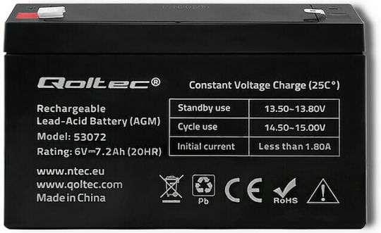 Qoltec Μπαταρία UPS με Χωρητικότητα 7.2Ah και Τάση 6V 53072 - Image 2
