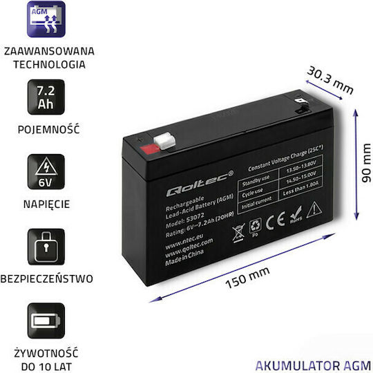Qoltec Μπαταρία UPS με Χωρητικότητα 7.2Ah και Τάση 6V 53072 - Image 3