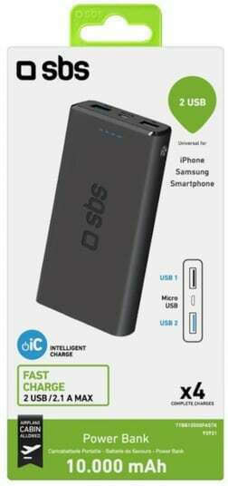 SBS Fast Power Bank 10000mAh με 2 Θύρες USB-A Μαύρο - Image 3