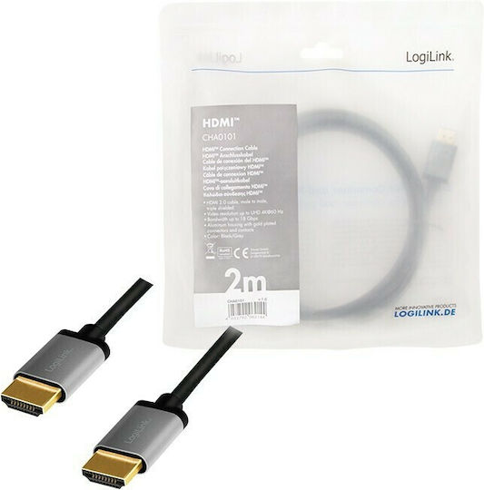 LogiLink HDMI 2.0 Cable HDMI male - HDMI male 2m Μαύρο (CHA0101) - Image 3