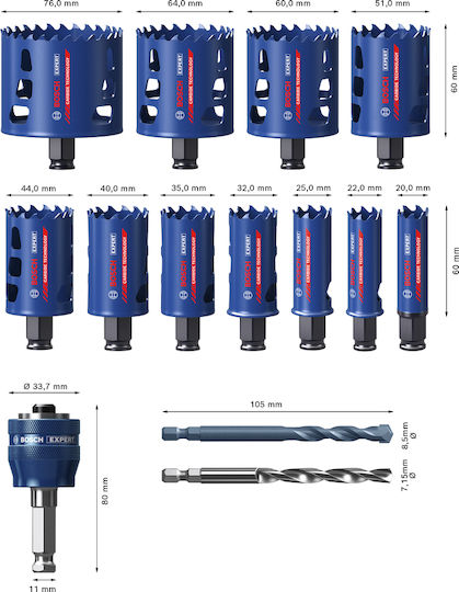 Bosch Σετ Ποτηροπρίονα με Διάμετρο από 1mm έως 76mm για Ξύλο, Μέταλλο και Τούβλο 2608900447 - Image 3