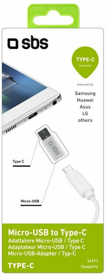 SBS Μετατροπέας USB-C male σε micro USB female Λευκό 1τμχ TEADAPTC - Image 3