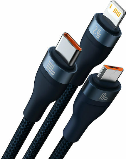 Baseus Flash Series Braided USB to micro USB / Type-C / Lightning Cable Μπλε 1.2m (CASS030003) - Image 2