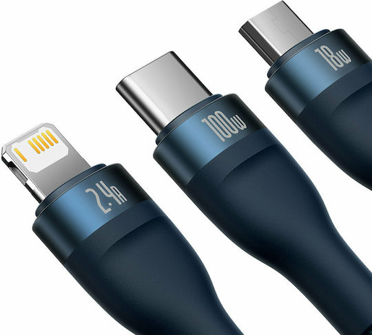 Baseus Flash Series Braided USB to micro USB / Type-C / Lightning Cable Μπλε 1.2m (CASS030003) - Image 3