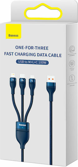 Baseus Flash Series Braided USB to micro USB / Type-C / Lightning Cable Μπλε 1.2m (CASS030003) - Image 5