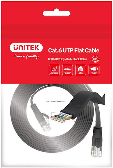 Unitek Flat U/UTP Cat.6 Καλώδιο Δικτύου Ethernet 15m Μαύρο 1τμχ C1814GBK - Image 4
