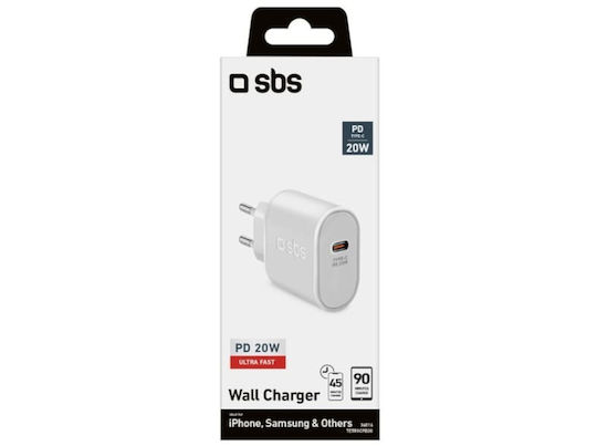 SBS Φορτιστής Χωρίς Καλώδιο με Θύρα USB-C 20W Power Delivery Λευκός (TETR1CPD20) - Image 2