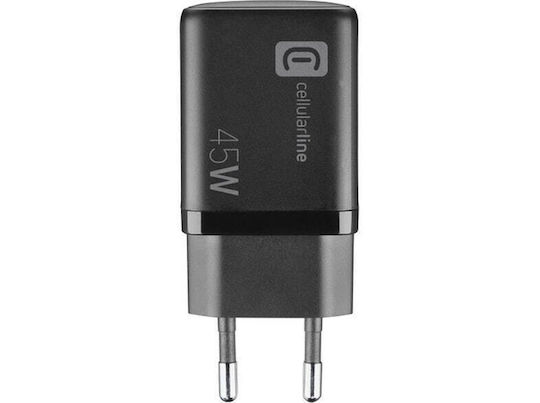 Cellular Line Φορτιστής Χωρίς Καλώδιο GaN με Θύρα USB-A και Θύρα USB-C 45W Μαύρος (ACHUSBGAN2PD45WK) - Image 4