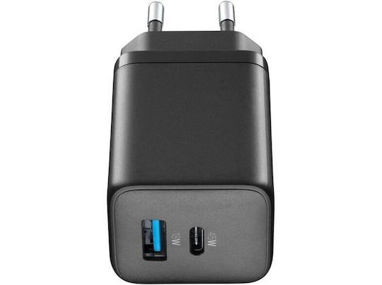 Cellular Line Φορτιστής Χωρίς Καλώδιο GaN με Θύρα USB-A και Θύρα USB-C 45W Μαύρος (ACHUSBGAN2PD45WK) - Image 5