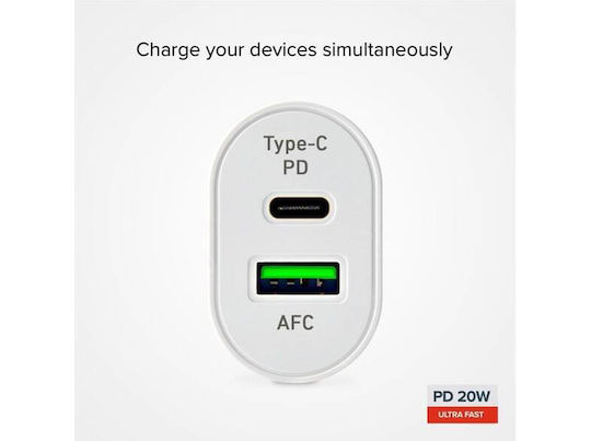 SBS Φορτιστής Χωρίς Καλώδιο με Θύρα USB-A και Θύρα USB-C 20W Power Delivery Λευκός (TETRPD20W) - Image 4