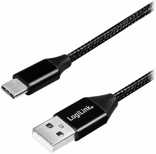 LogiLink Braided USB 2.0 Cable USB-C male - USB-A male Μαύρο 1m (CU0140) - Image 2
