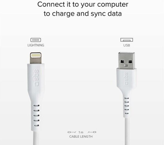 SBS USB to Lightning Cable Λευκό 1m (CABLEUSBIP589W) - Image 3
