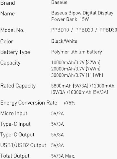 Baseus Bipow Overseas Edition Power Bank 10000mAh 15W με 2 Θύρες USB-A και Θύρα USB-C Μαύρο - Image 6