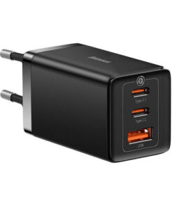 Baseus Φορτιστής GaN με Θύρα USB-A και 2 Θύρες USB-C και Καλώδιο USB-C - USB-C 65W Quick Charge 3.0 Μαύρος (Gan5)
