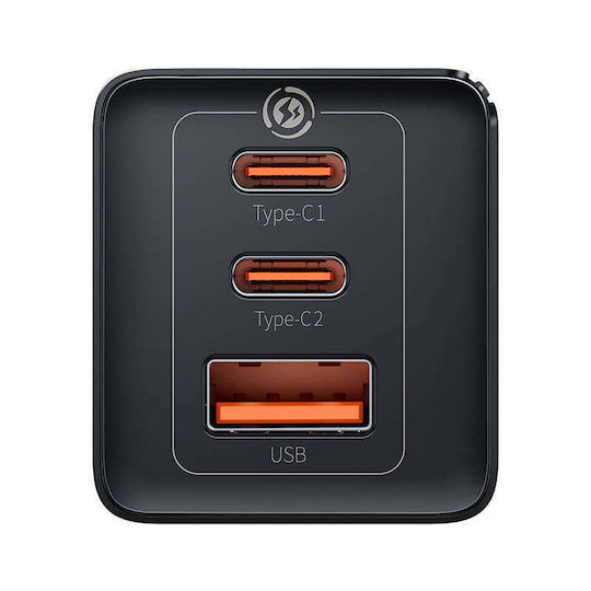 Baseus Φορτιστής GaN με Θύρα USB-A και 2 Θύρες USB-C και Καλώδιο USB-C - USB-C 65W Quick Charge 3.0 Μαύρος (Gan5) - Image 3