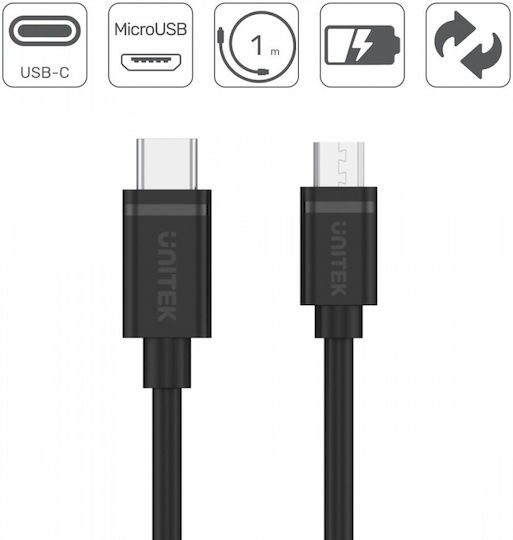 Unitek USB 2.0 Cable USB-C male - micro USB-A Μαύρο 1m (Y-C473BK) - Image 2