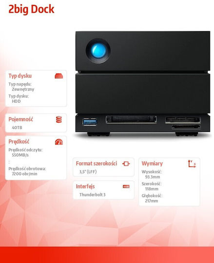 Lacie 2big Dock Thunderbolt 3 / USB 3.1 Εξωτερικός HDD 40TB Multi-Bay Μαύρο - Image 5