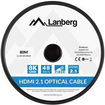Lanberg HDMI 2.1 Cable HDMI male - HDMI male 80m Μαύρο CA-HDMI-30FB-0800-BK - Image 4