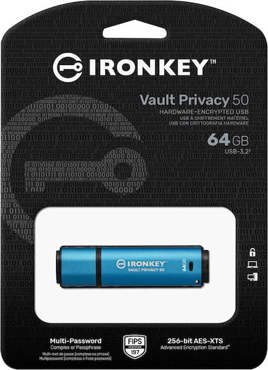 Kingston IronKey Vault Privacy 50 64GB USB 3.2 Stick Μπλε - Image 3