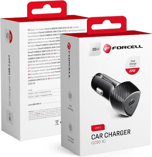 Forcell Φορτιστής Αυτοκινήτου 20W με μία Θύρα: 1xType-C Μαύρος CC50-1C - Image 2