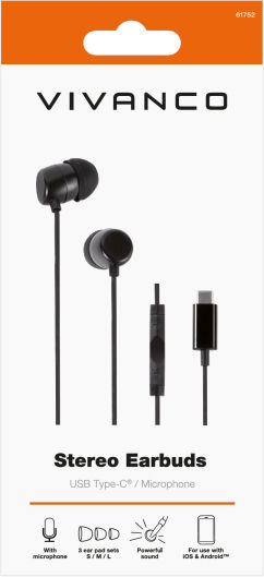 Vivanco In-ear Handsfree με Βύσμα USB-C Μαύρο - Image 2