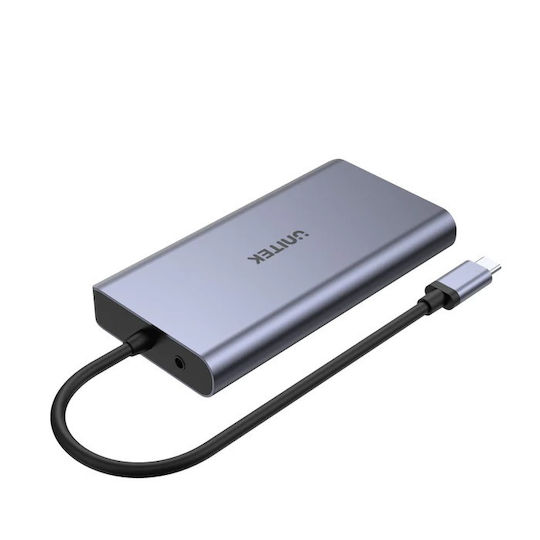 Unitek uHUB O8+ USB-C Docking Station με HDMI 4K PD Ethernet και σύνδεση 2 Οθονών Ασημί - Image 3