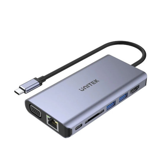 Unitek uHUB O8+ USB-C Docking Station με HDMI 4K PD Ethernet και σύνδεση 2 Οθονών Ασημί - Image 2