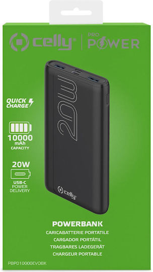 Celly Power Bank 10000mAh 20W με 2 Θύρες USB-A και Θύρα USB-C Power Delivery Μαύρο - Image 3