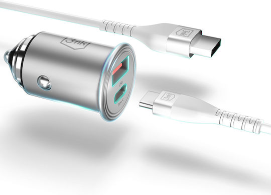 3MK Φορτιστής Αυτοκινήτου HyperCar 30W με Θύρες: 1xUSB 1xType-C Ασημί 3MK3755 - Image 2