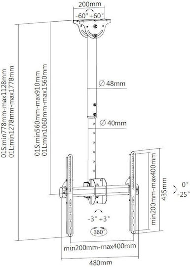 Techly ICA-CPLB-944S Βάση Τηλεόρασης Οροφής έως 55" και 50kg - Image 12