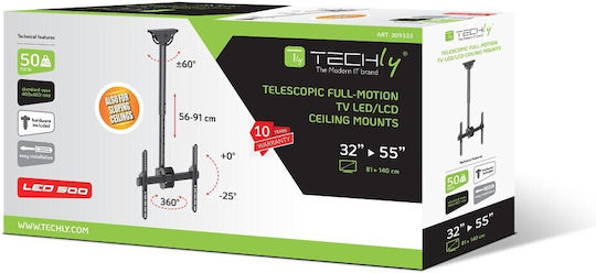 Techly ICA-CPLB-944S Βάση Τηλεόρασης Οροφής έως 55" και 50kg - Image 5