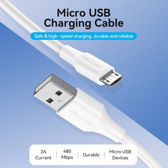 Vention Regular USB 2.0 to micro USB Cable Λευκό 1m (CTIWF) - Image 4