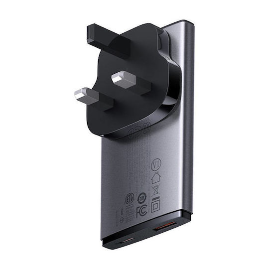 Baseus Φορτιστής GaN με Θύρα USB-A και Θύρα USB-C και Καλώδιο USB-C 65W Γκρι (Gan5) - Image 5