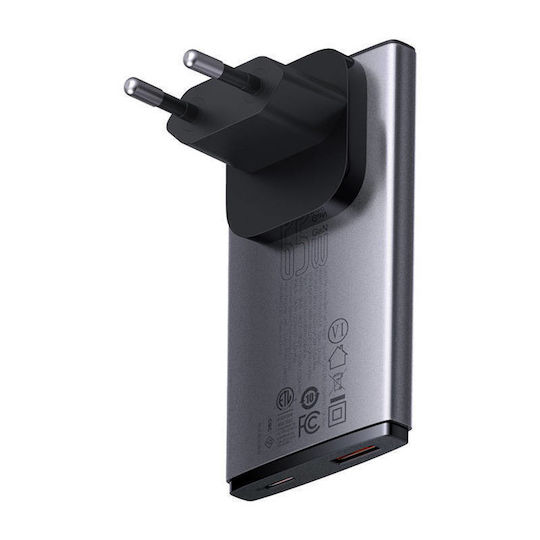 Baseus Φορτιστής GaN με Θύρα USB-A και Θύρα USB-C και Καλώδιο USB-C 65W Γκρι (Gan5) - Image 4
